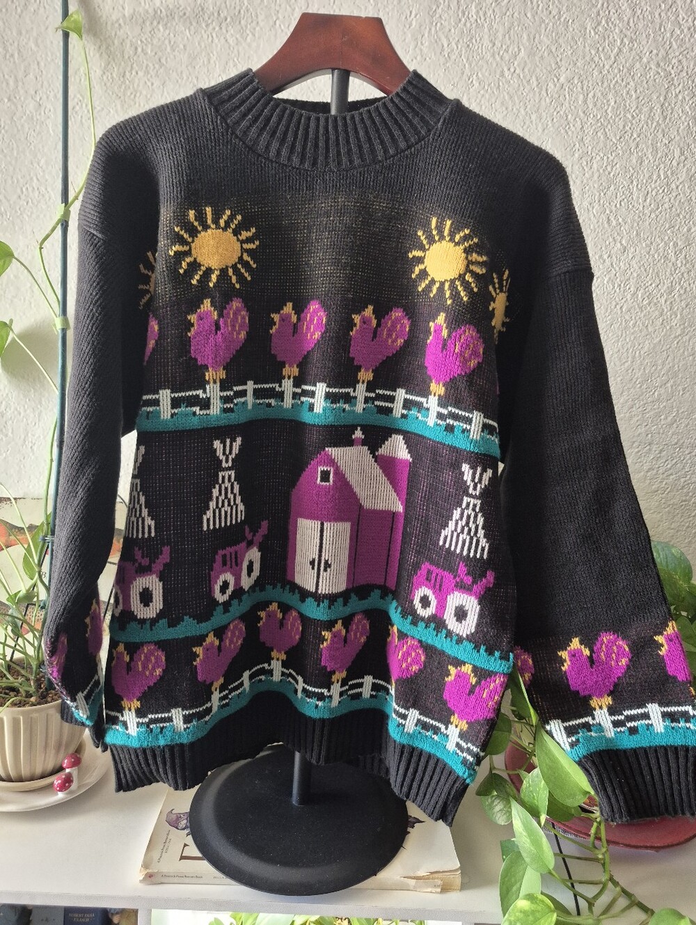 Vintage Teasers Rooster And Tractor Sweater  Women's Size L